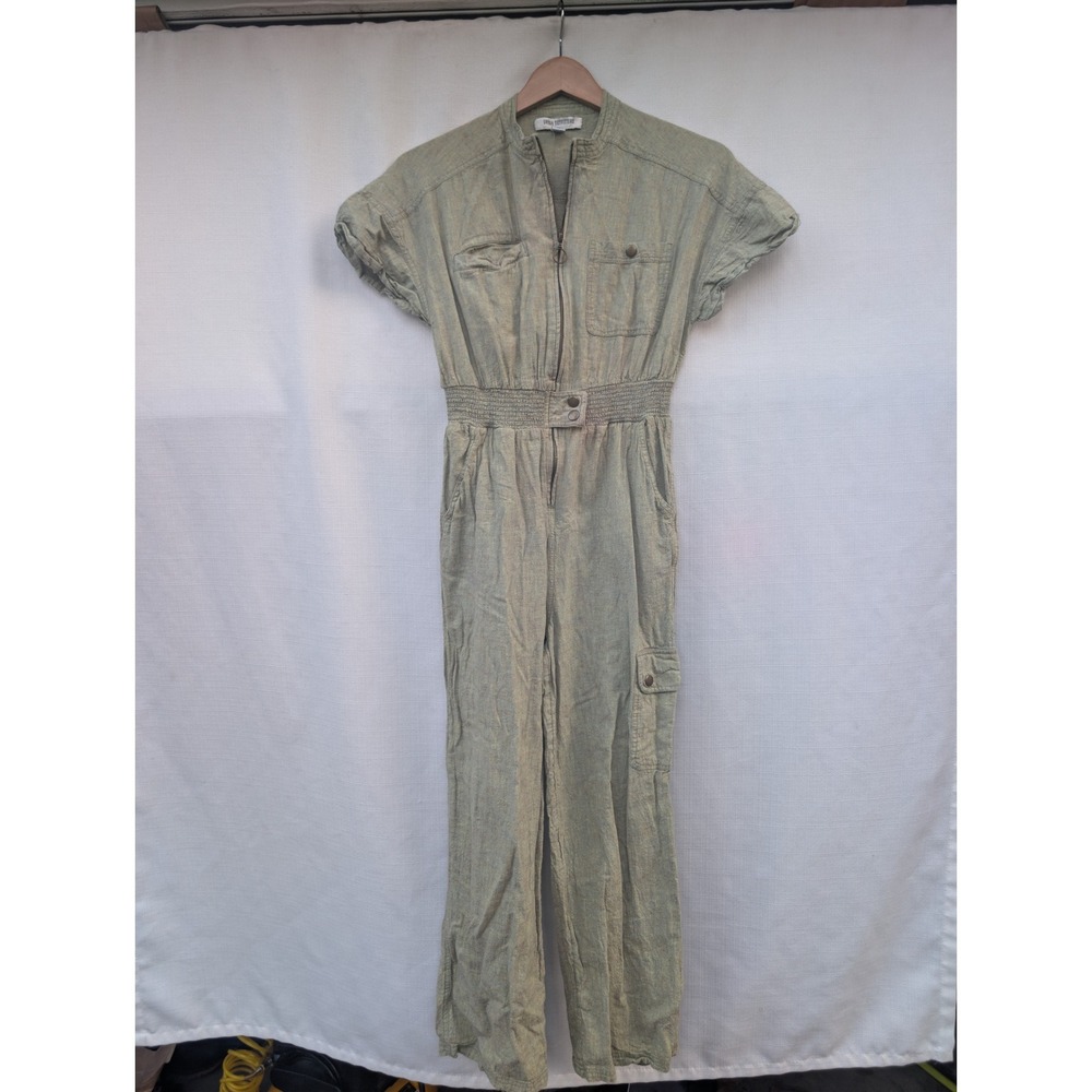 Urban Outfitters Utility Jumpsuit Womens XS Green Cotton Linen Zip Boiler Suit